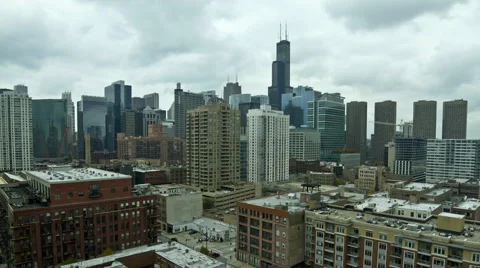 Chicago: Skyline with Willis Tower and Clouds at Sunset Video stock 68986668