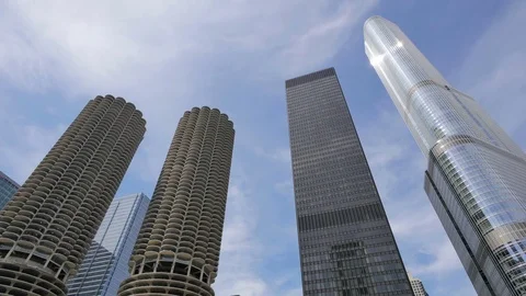 Chicago Skyscrapers with Clouds Crossing the Sky Stock Footage 80540190