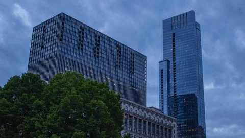 Chicago: Skyscrapers with Clouds at Dusk Stock Footage 117429909