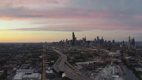 Chicago from south with I90 Stock Footage 246950295
