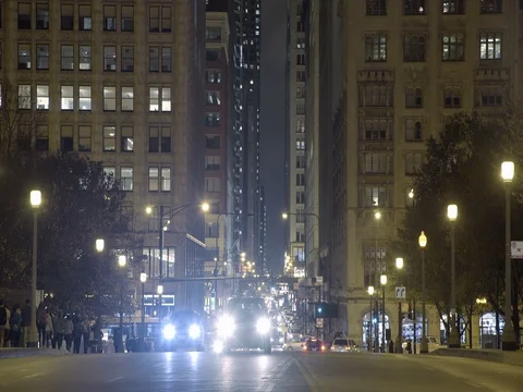 Chicago - Streets at Night with Train Passing - 4K Video stock 81015527