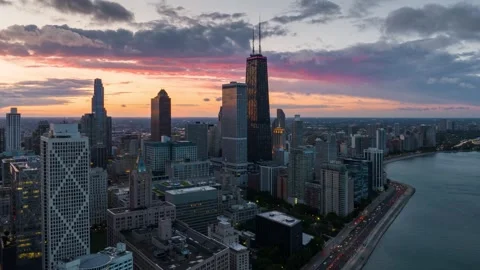 Chicago sunset aerial hyperlapse Stock Footage 252404537