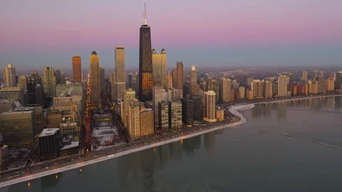 Chicago at sunset during winter Stock Footage 246508657