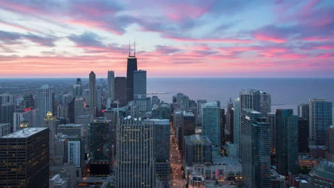 Chicago - Sunset over Downtown with view of Hancock - 4K Timelapse Stock Footage 220894885