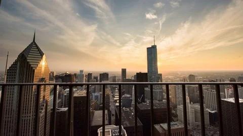 Chicago - Sunset Over Skyline From Rooftop - 4K Timelapse Stock Footage 82285938