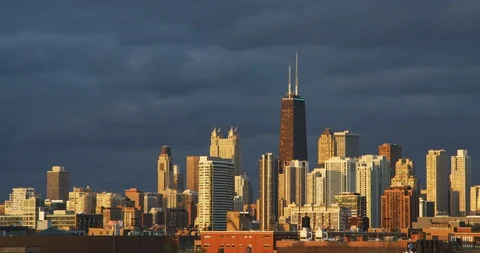 Chicago - Sunset on Skyline with Clouds - 6K Realtime 스톡 동영상 91838966