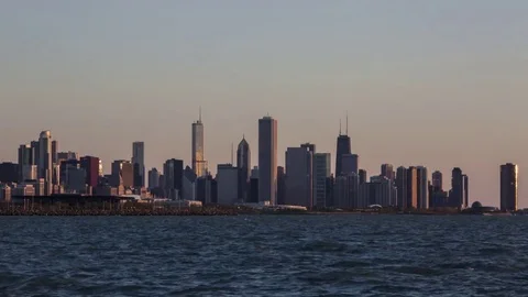 Chicago Sunset Skyline View from Hyde Park Time Lapse  Video stock 75945307
