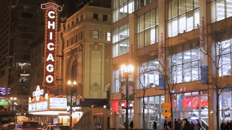 Chicago Theatre Bus Stock Footage 35282473