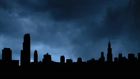 Chicago with Thunderstorm and Lightning Flash over Skyscrapers, Illinois, Uni Stock Footage 139131994