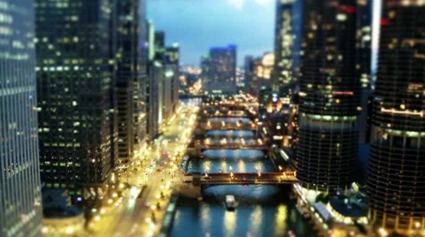 Chicago Tilt Shift at Evening Stock Footage 8570181