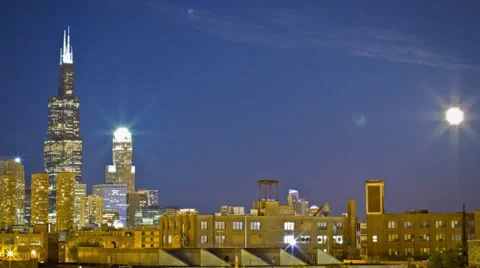 Chicago Time-lapse of the moon rising Stock Footage 37070313