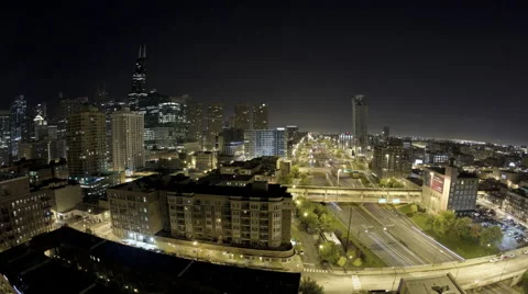 Chicago: Traffic on Freeway, Night to Day, Wide Stock-Footage 68958717