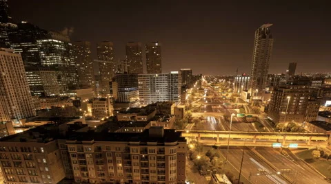 Chicago: Traffic on Freeway, Night to Day, Tilt Shift Video stock 68986879
