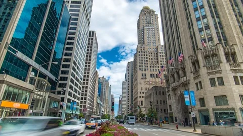 Chicago Traffic Time Lapse Clouds 4K 1080P Stock Footage 77081951