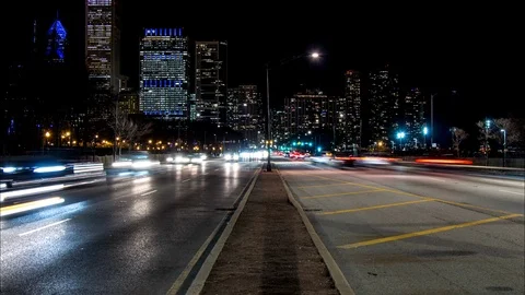Chicago traffic timelapse at night Video stock 96536309
