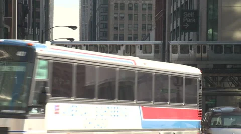Chicago Train and Bus Stock Footage 43129714