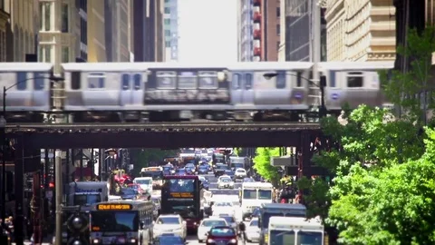 Chicago Train over street pan down Stock Footage 78647013