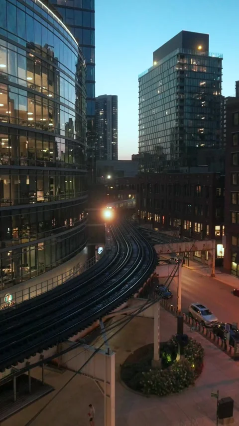 Chicago Train S Turn Through Buildings Stock Footage 332010248