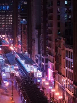 Chicago train station at night Stock Photos