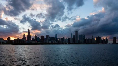 CHICAGO - USA, AUGUST 2017: A beautiful evening time lapse of modern city Stock Footage 79727863