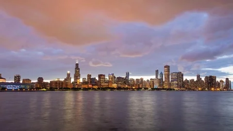 CHICAGO  - USA, AUGUST 2017: Panoramic view to the city at the evening Stock Footage 79563986