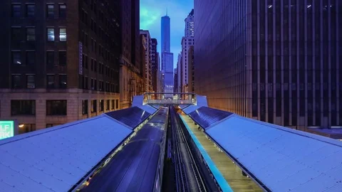 CHICAGO  - USA, AUGUST 2017: View to a metro station at the evening Stock Footage 79562625