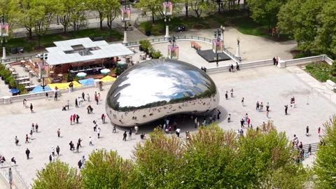 Chicago USA, Drone Shot of Cloud Gate aka The Bean, City Landmark in Millennium Stock Footage 314696834