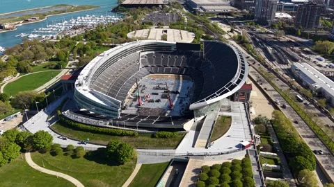 Chicago USA, Drone Shot of Soldier Field Stadium Preparing For Concert Event Stock Footage 314482016