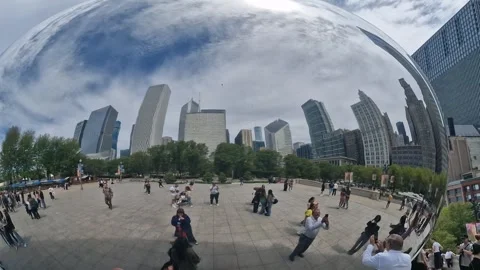Chicago USA, People Around Cloud Gate aka The Bean Landmark, Reflection of Stock Footage 324944083