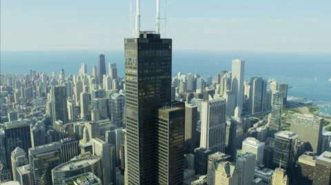 Chicago, USA - September 2016: Aerial day view of Chicago Illinois Willis Tower Stock Footage