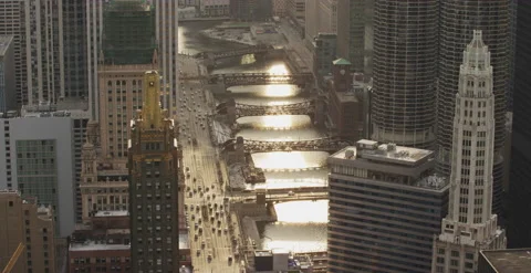 Chicago - View Above River at Sunset - 6K Realtime Stock Footage 150700586