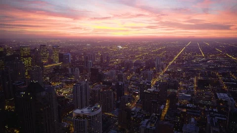 Chicago View from the John Hancock Building at Sunset Видео 96552501