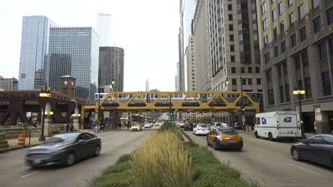 Chicago Wacker Drive Train Stock Footage 69911357