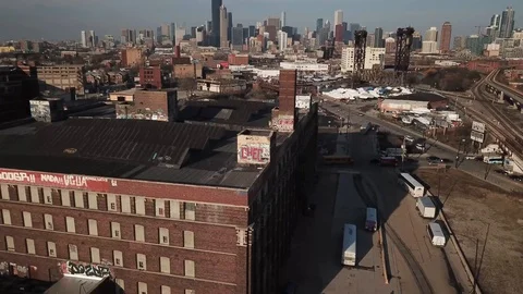 Chicago Warehouse Sky Orbit 4K Video stock 86116373