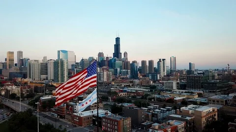 CHICAGO WEST LOOP_AMERICAN FLAG Stock Footage
