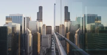 Chicago - Willis Tower Reflections Sunset - 6K Realtime Stock Footage 86148985
