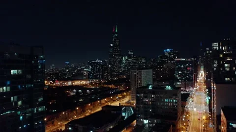 Chicago Willis Tower (Sears Tower) with Christmas colors Stock Footage