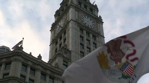 Chicago wrigley bldg and flagBCS4-13 Stock Footage 763398
