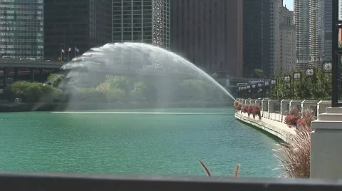 ChicagoCentennialRiverFountain 8 sec Stock Footage 120804