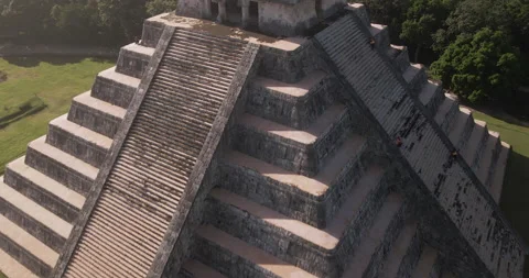 Chichen Itza. Aerial View of Remains of Ancient Mayan Pyramid Temple of Stock Footage 145172984