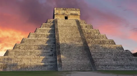 Chichen itza castillo sunset in motion Stock Footage 60232994