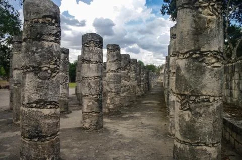 Chichen Itza, Columns in the Temple of a Thousand Warriors, Mexico Stock Photos
