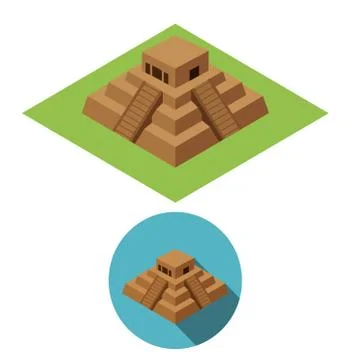 Chichen Itza icons in isometric style, vector Stock Illustration