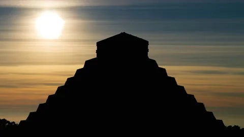 Chichen Itza: Mayan Pyramid in Silhouette, Time Lapse at Sunset, Mexico Stock Footage 154165940