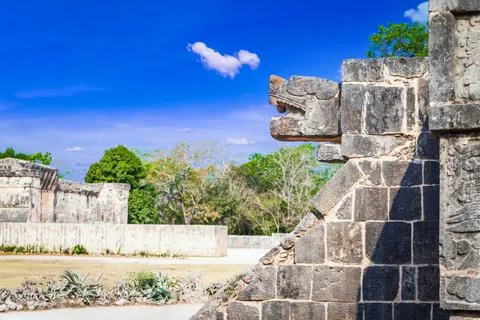 Chichen Itza, Mexico - Platform of the Eagles and Jaguars, pre-columbian Maya Stock Photos