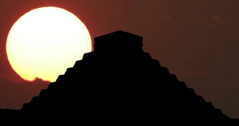 Chichen Itza Mexico Silhouette Timelapse Time Lapse at Sunset. Landmark, symbol Stock Footage 96179197