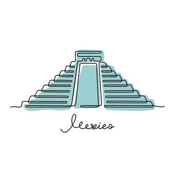 Chichen Itza one line vector illustration Stock Illustration