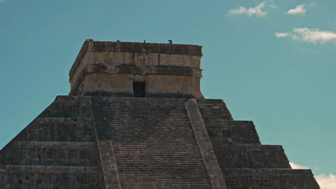 Chichen Itza Pyramid Kukulcan Wide View Sunny Day Blue Sky With Clouds Stock Footage 311831066