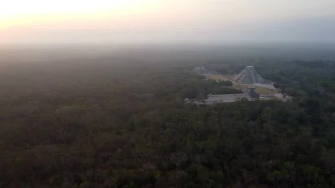 Chichen Itza pyramids and forest early morning in sunrise time Stock Footage 209412005