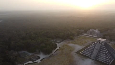 Chichen Itza pyramids and forest early morning in sunrise time Stock Footage 209412776